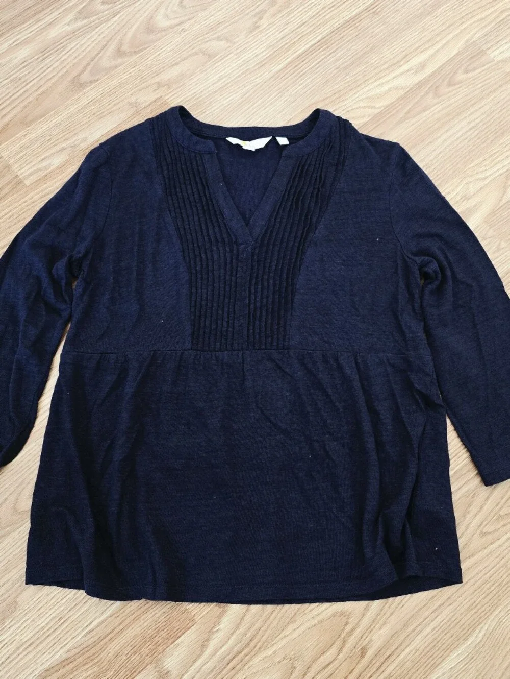 Boden 100% Linen Babydoll Tunic Top Women's Pintuck V-Neck Long Sleeve Size M